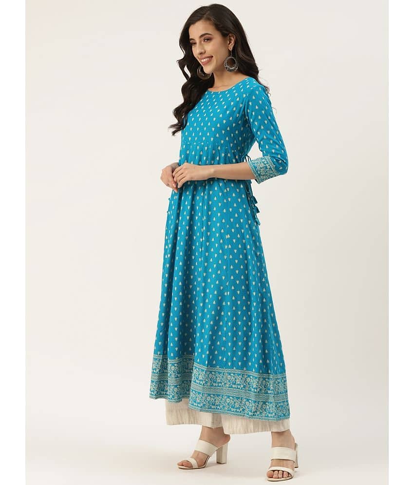 HISHAM - Blue Rayon Women's Anarkali Kurti ( Pack of 1 ) view 2