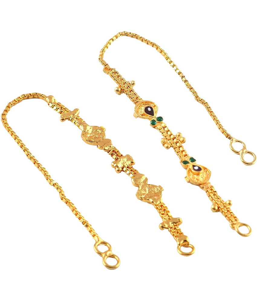 Jewar Mandi - Gold Ear Chain Earrings ( Pack of 1 ) view 2