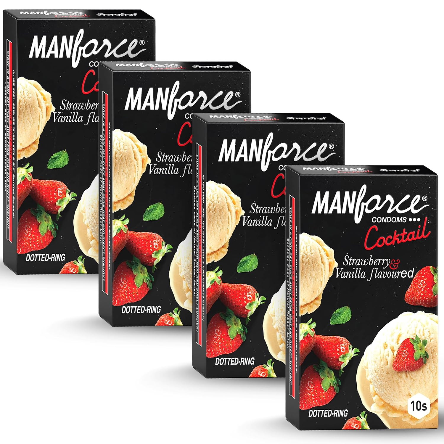 Manforce Cocktail Condoms (Dotted-Rings) Strawberry & Vanilla Flavoured 10 Pcs x Pack of 4 view 2