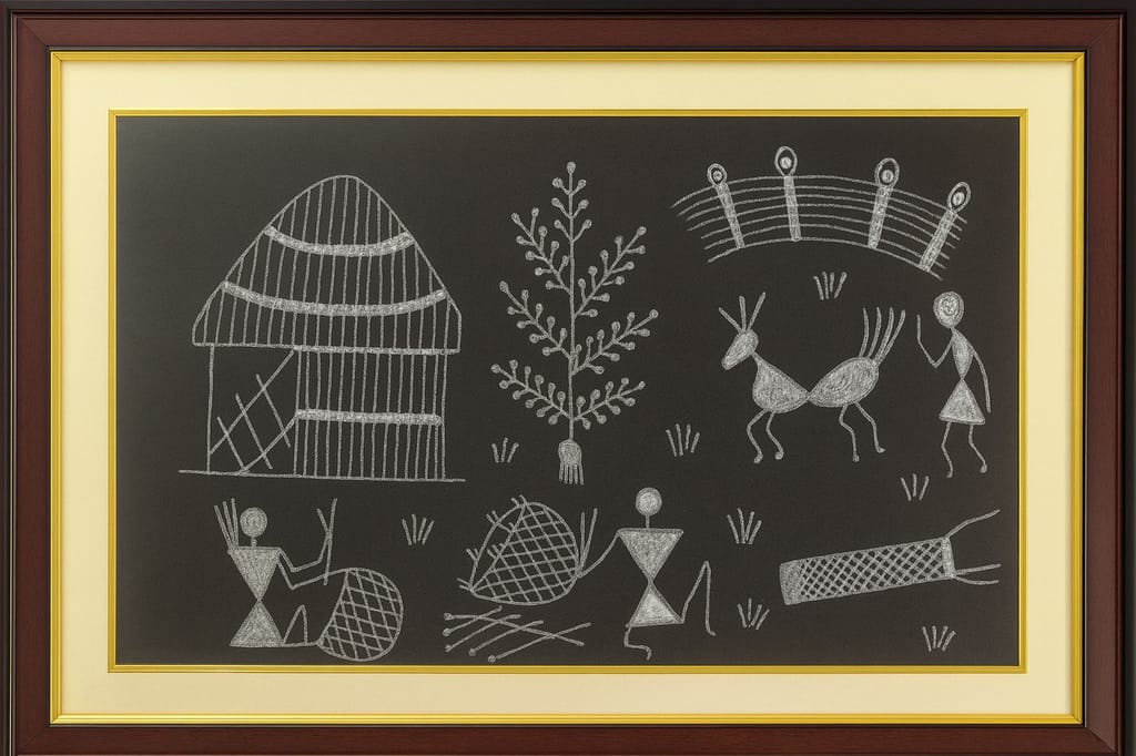 Whispers of the Village – Warli Art in Ash view 2