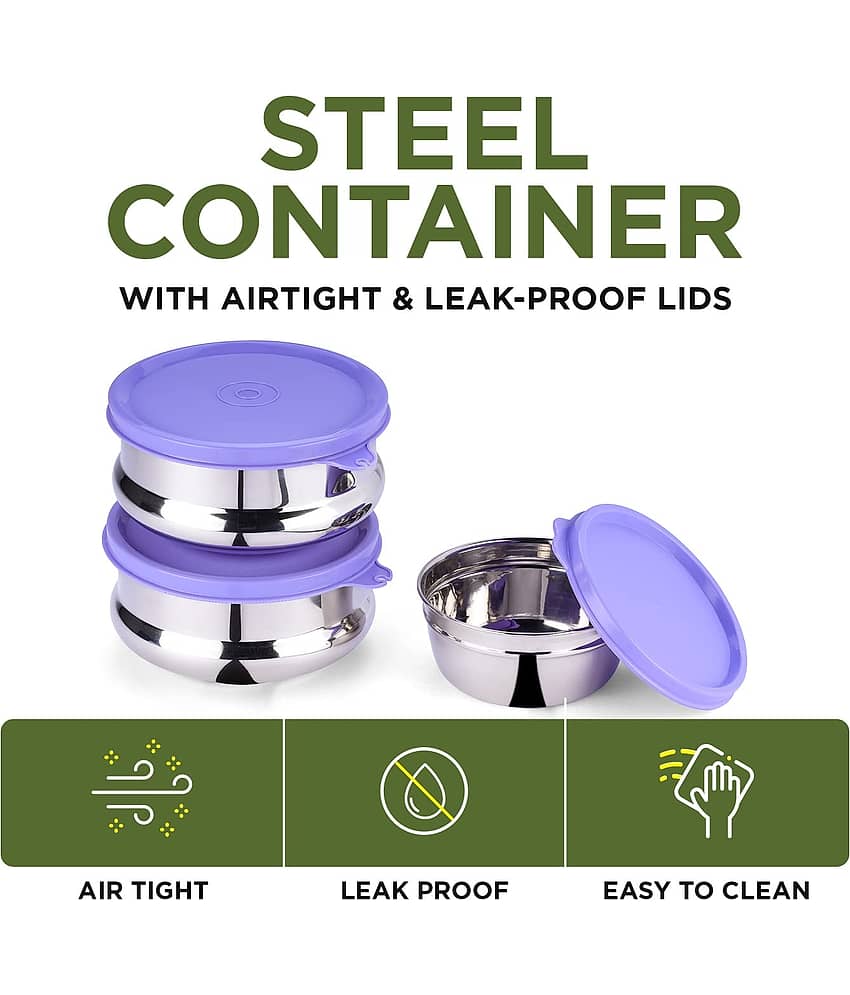 Oliveware Wonder Combo Steel Purple Food Container ( Set of 3 ) view 2