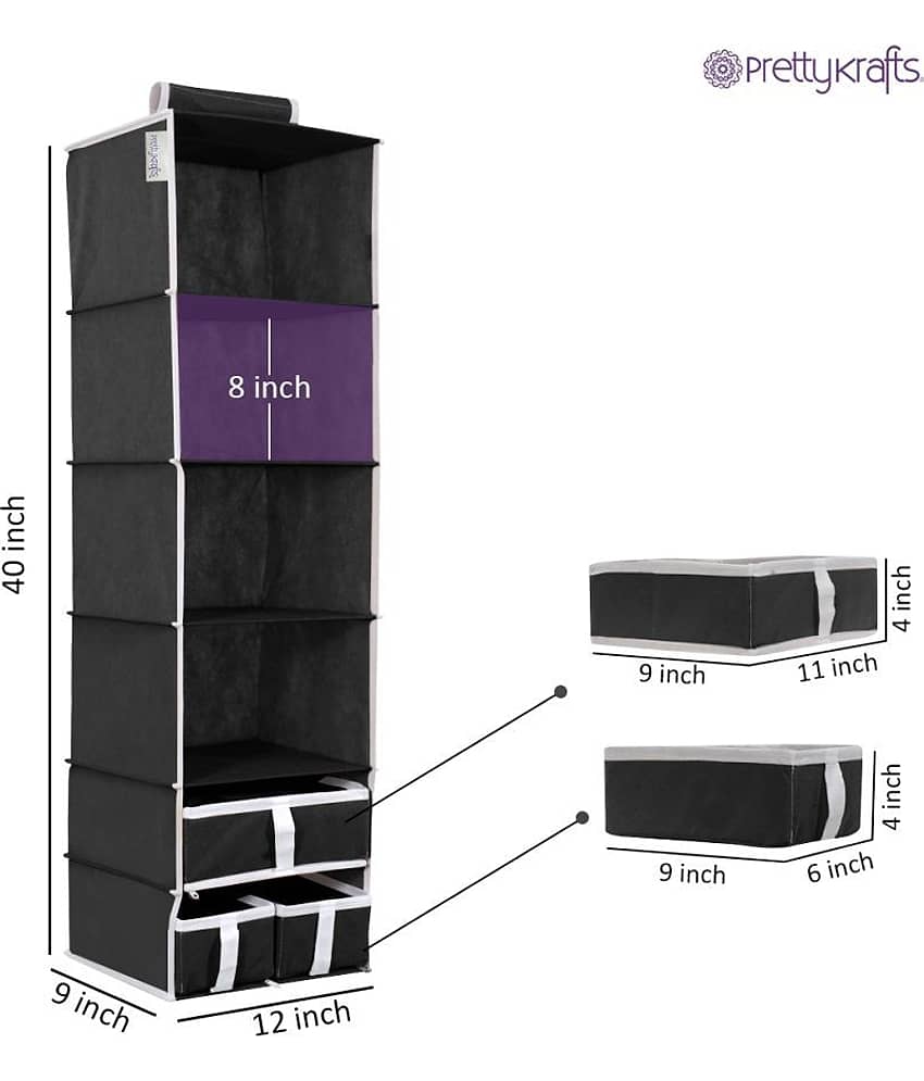 PrettyKrafts Hanging Rack 6 Shelf with drawer for regular garments, Shoes Storage Cupboard Accessories Organizer view 2