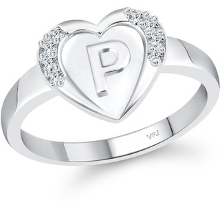 VFJ cz alloy Rhodium plated Valentine collection Initial"P"Letter in heart ring view 2