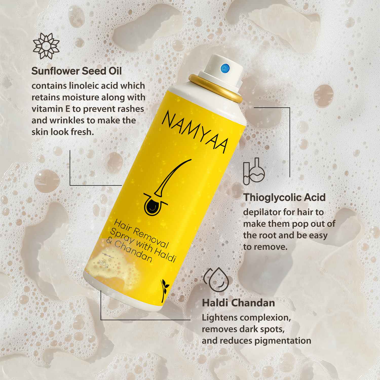 Namyaa Haldi Chandan Hair Removal Cream Spray, Painless Body Hair Removal Spray - 180 ml view 2