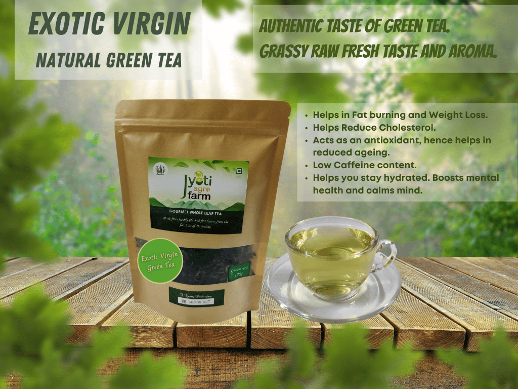 Natural Green Tea from the foothills of Darjeeling | Jyoti Agro Farm 100gms | Exotic Virgin | Approx 75-100 cups view 2