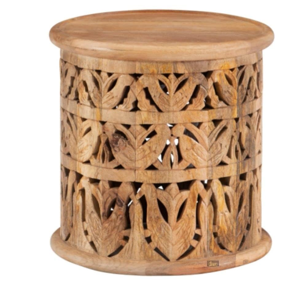 Aaradhya Creations - Carved Sofa Side Table | Wooden End Table for Bedroom | Side Table for Living Room | Round Side - End Table (Brown) view 2