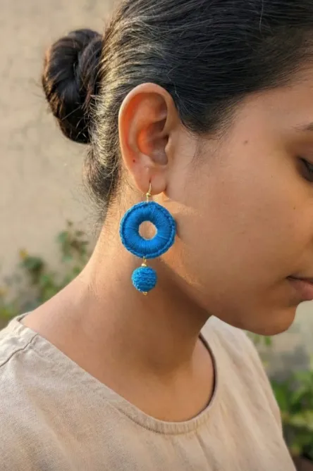 Crochet earrings in Blue color
