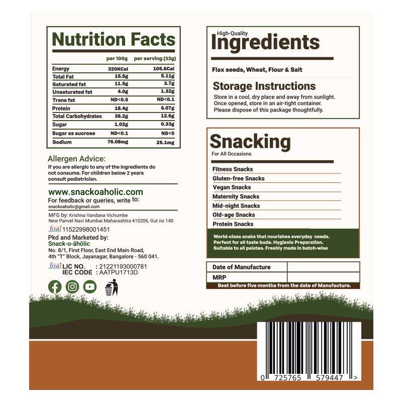 Snack O aholic Flax Seed Triangles - 100g view 2