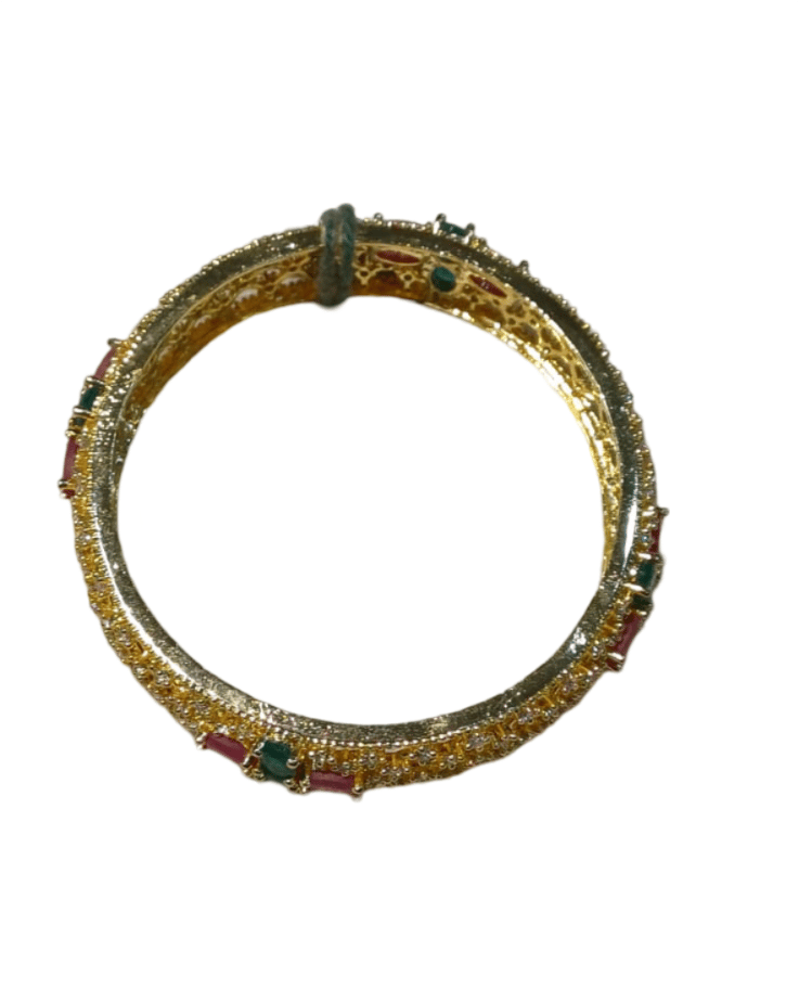 Bangle Bracelet with Pink and Green Stones view 2