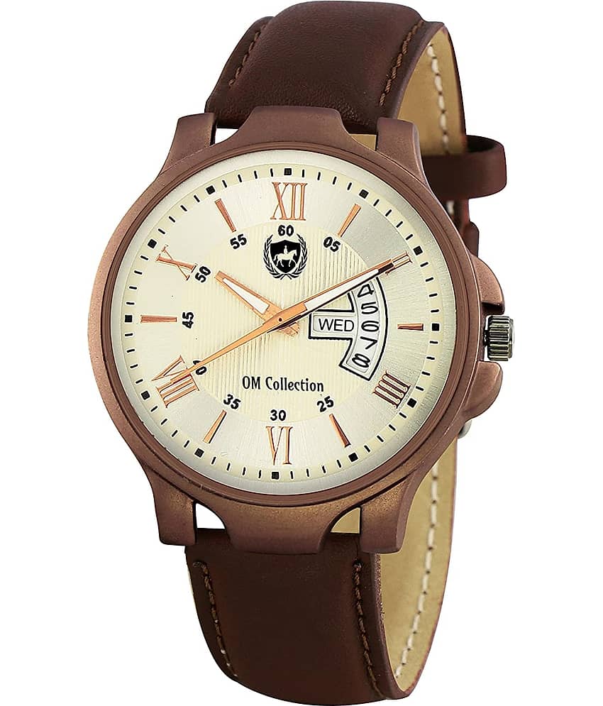 Om Collection - Brown Leather Analog Men's Watch