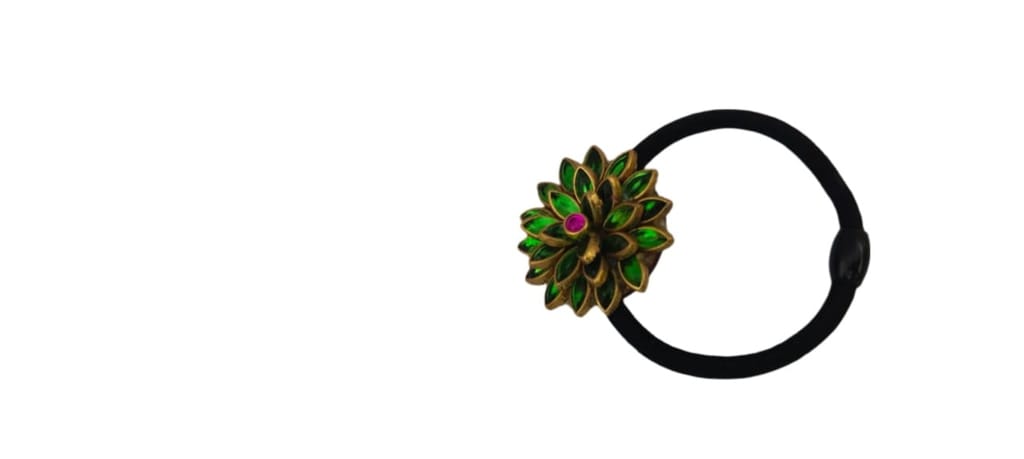 Oxidized Gold Plated Green Meenakari Kempu Flower Ring for Women view 2