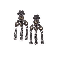 Cardinal Oxidized Silver Color Kundan Long Necklace Set view 2