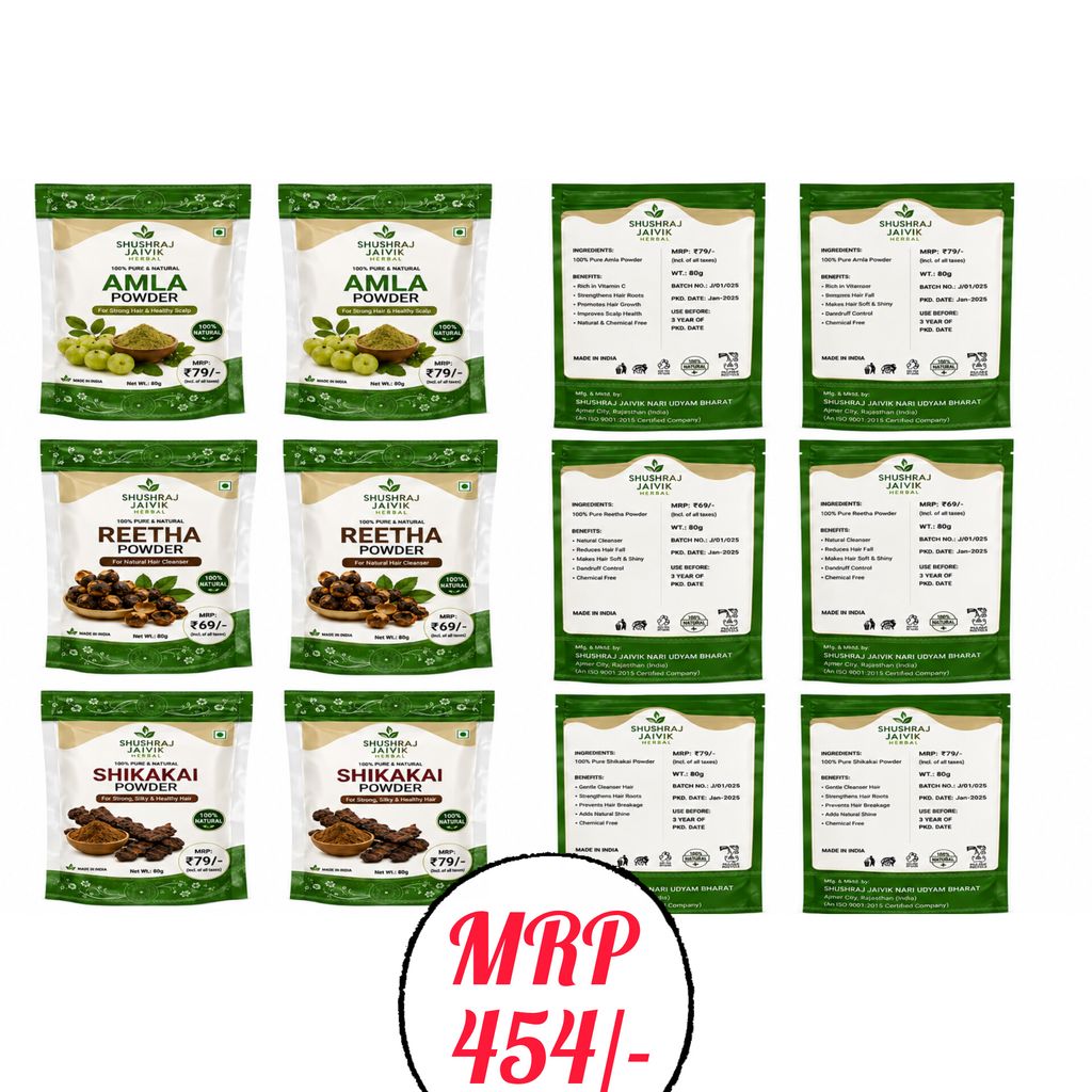 SHUSHRAJ JAIVIK Signature Haircare Combo Pack – Amla, Reetha & Shikakai Powder | 100% Pure & Natural Herbal Hair Care | For Strong, Shiny & Healthy Hair | 80g Each view 2