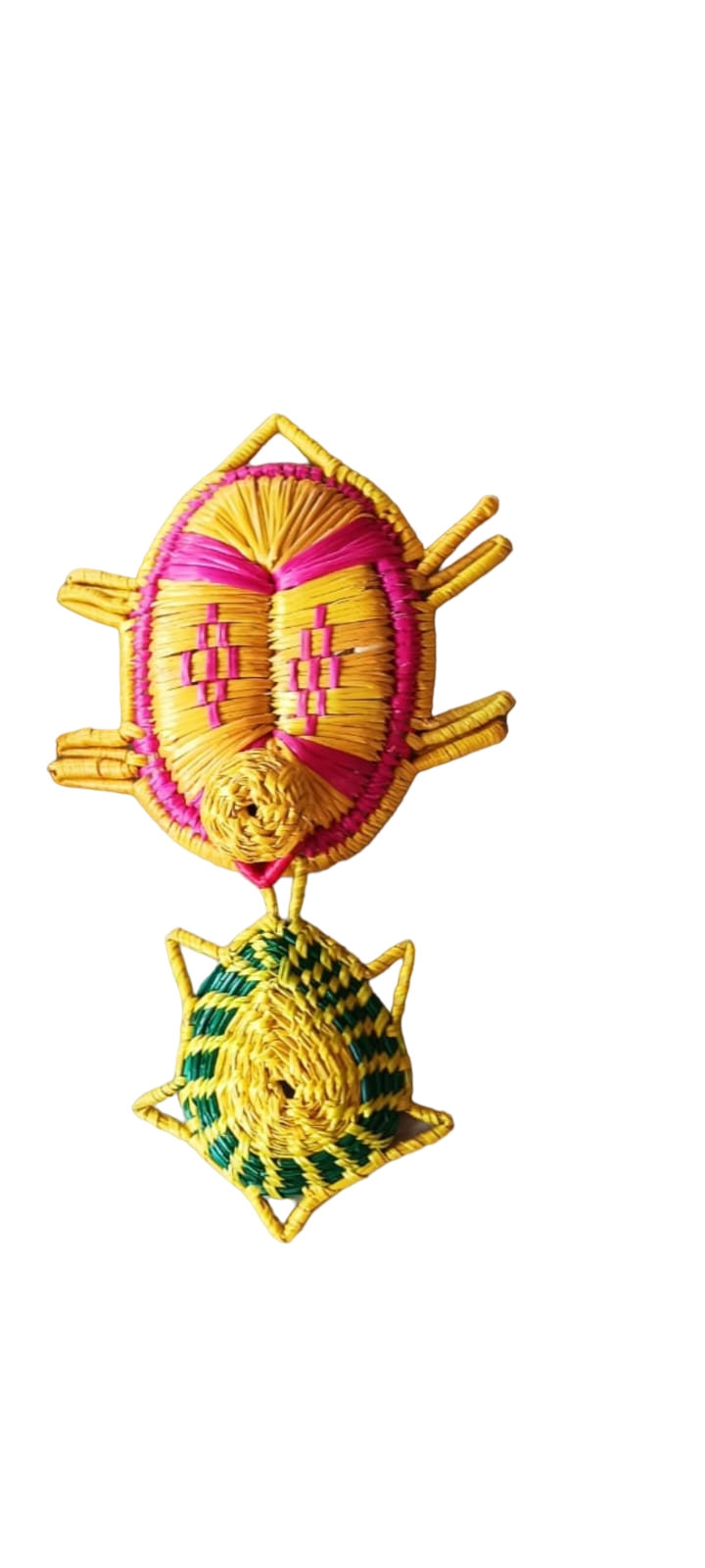 Handcrafted Turtle Design Sikki Grass Storage Box - Eco-Friendly Pink with Yellow and Green Patterns - Ideal for Organizing Small Items - Decorative Home Decor Piece