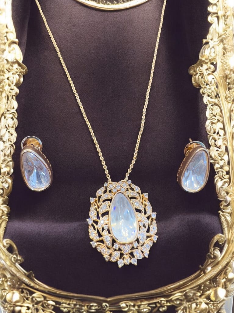 Cubic Zirconia Bridal Pendant Set By Dia Art Jewels view 2