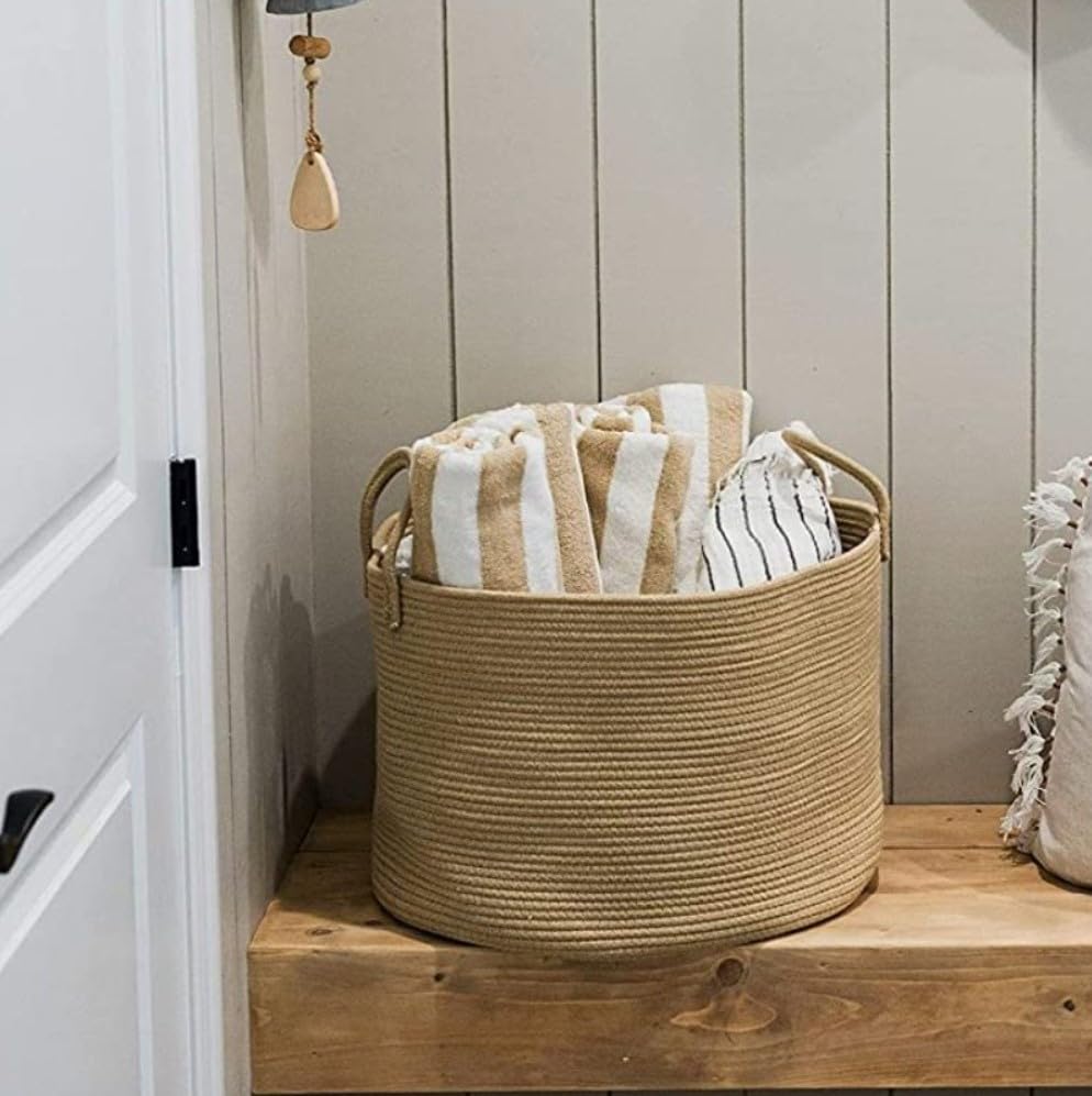 Generic Cotton Pack Of_1 14x12 Inch Laundry Storage Basket For Clothes (Beige)-PID66394 view 2