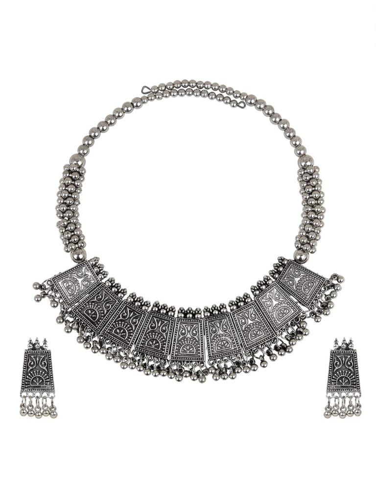 Cardinal Oxidized Silver Color Choker Necklace Set view 2