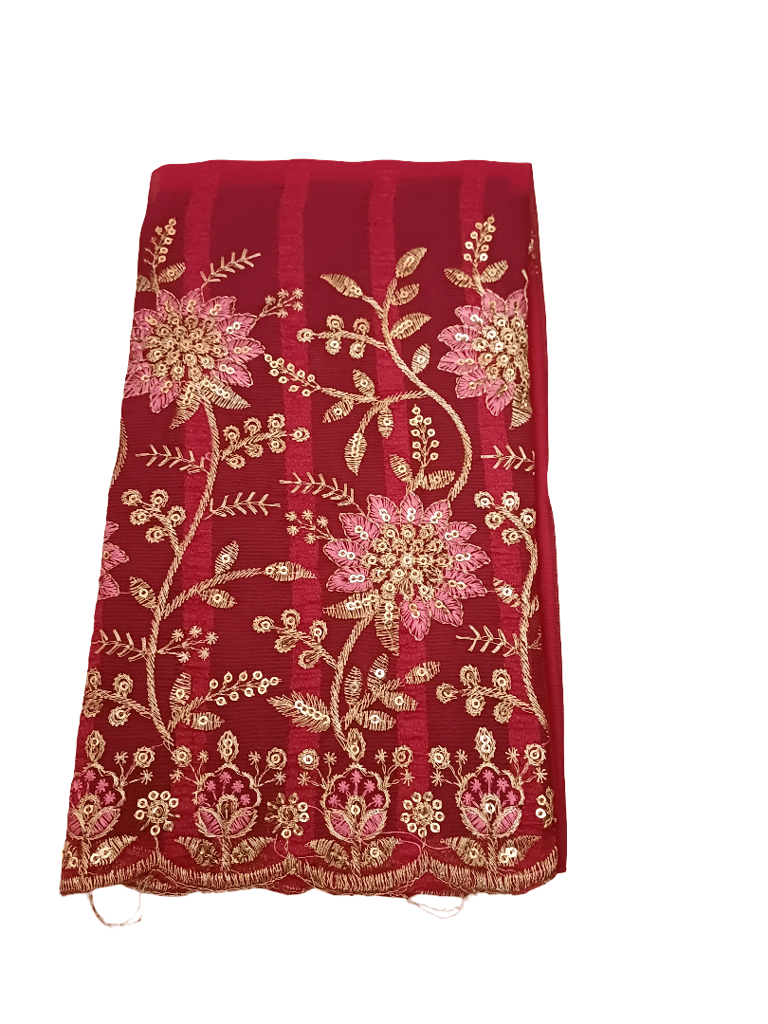 Elegant Red Embroidered Saree with Blouse Piece view 2