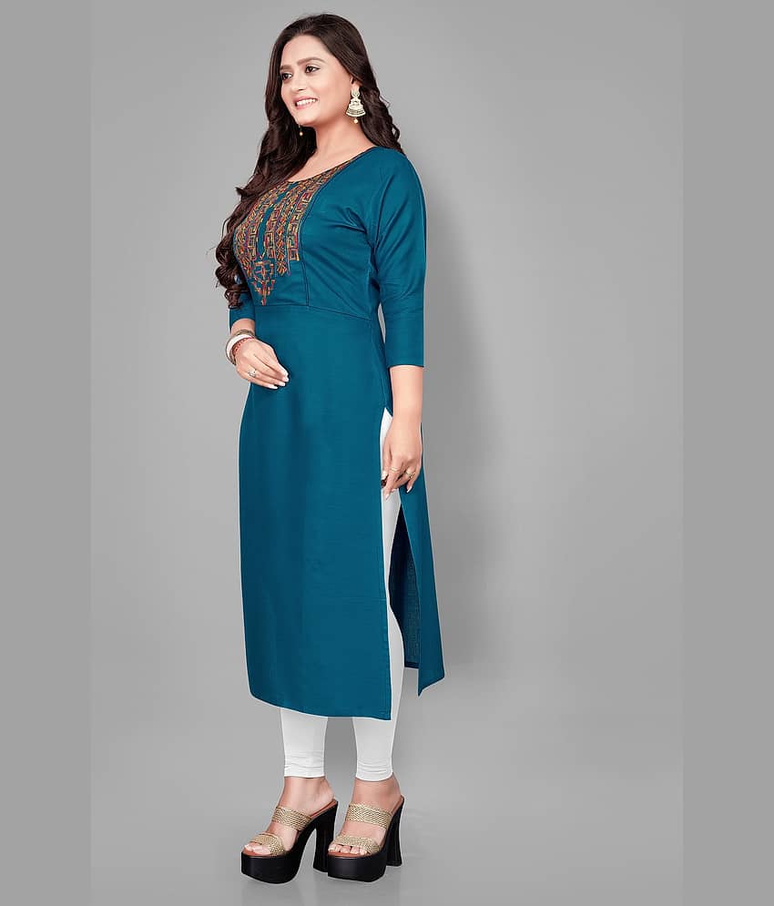 RIAANA - Blue Rayon Women's Straight Kurti ( Pack of 1 ) view 2