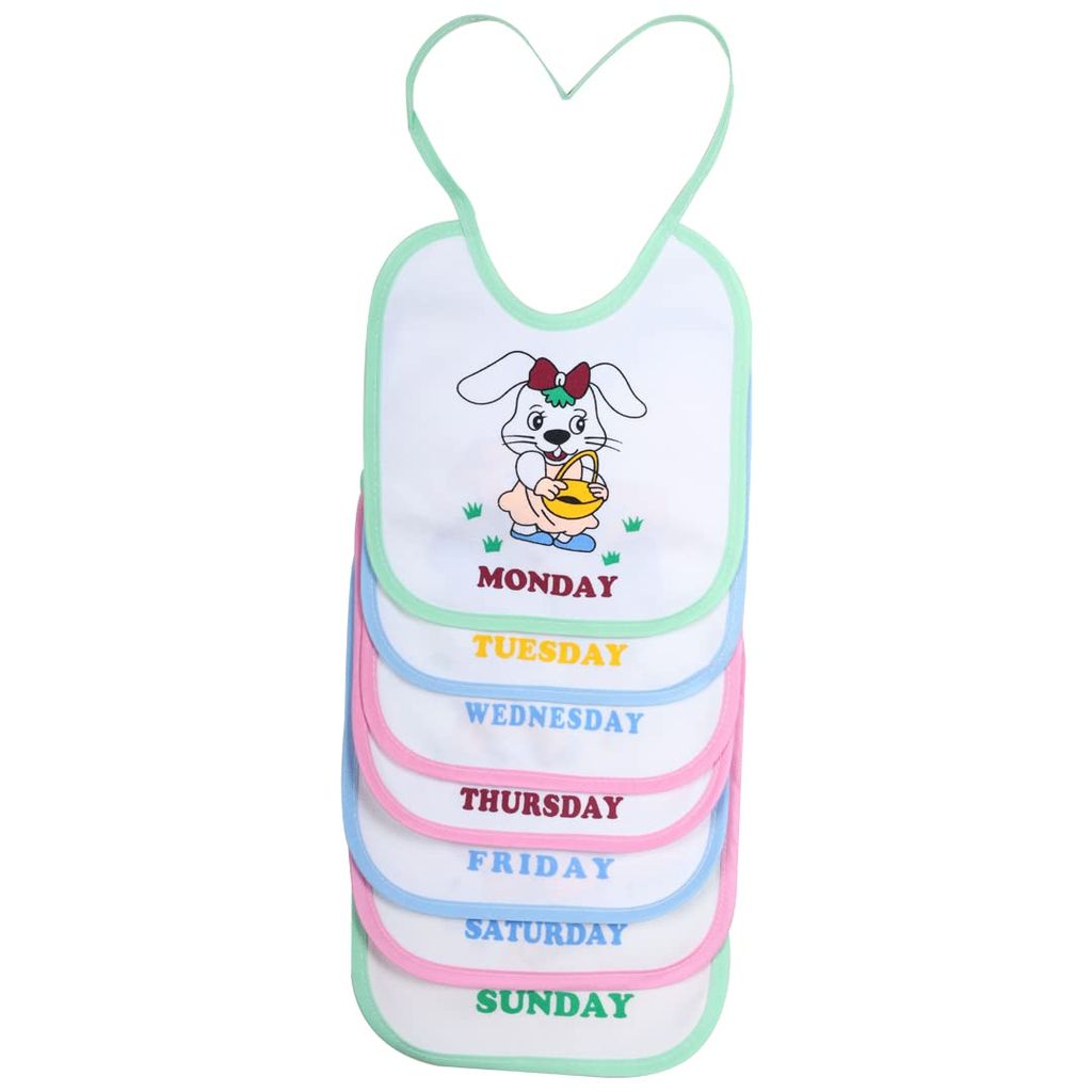 FAIRBIZPS Soft Cotton Baby Bibs Washable Waterproof 7 Days Printed Baby Bibs Apron for Baby Feeding (Pack of 7) view 2