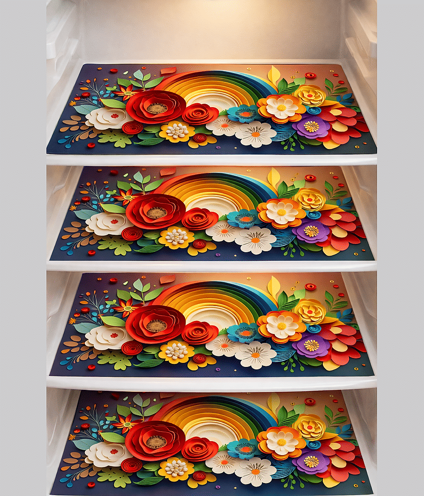 Revexo PVC Floral Fridge Mat & Cover ( 44 30 ) Pack of 5 - Green view 2