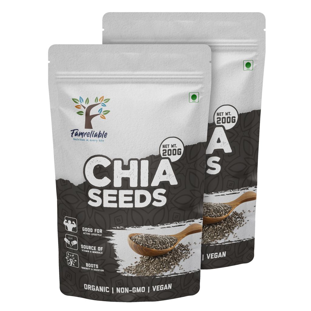 Famreliable Chia Seeds - 400g | High in Omega-3, Fiber, and Protein | Gluten-Free | Perfect for Smoothies, Baking, and Salads (200g Pack of 2) view 2