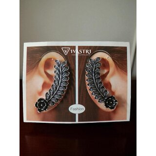 Vivastri Floral Oxidised Silver Alloy Earcuff,Cuff Earrings for Women & Girls [VIVA2783ERG] (Pack of- 1 Pair Earring)