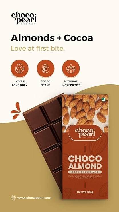 Choco Pearl Choco Haze Dark Chocolate with Almond– Handcrafted Premium Eggless Chocolate Bar | Rich Cocoa Flavor for Gifting 100 g view 2