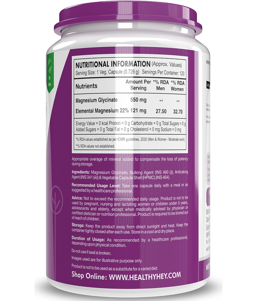 HEALTHYHEY NUTRITION High Absorption Magnesium 120 Vegetable 550 mg Capsule view 2