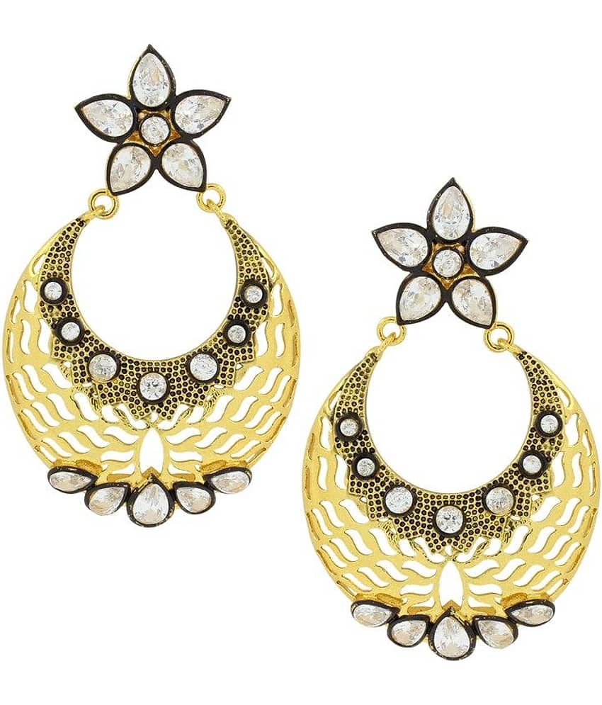 The Jewelbox Filigree Flower Chaand Bali Kundan Polki American Diamond CZ Gold Plated Earring for Women view 2