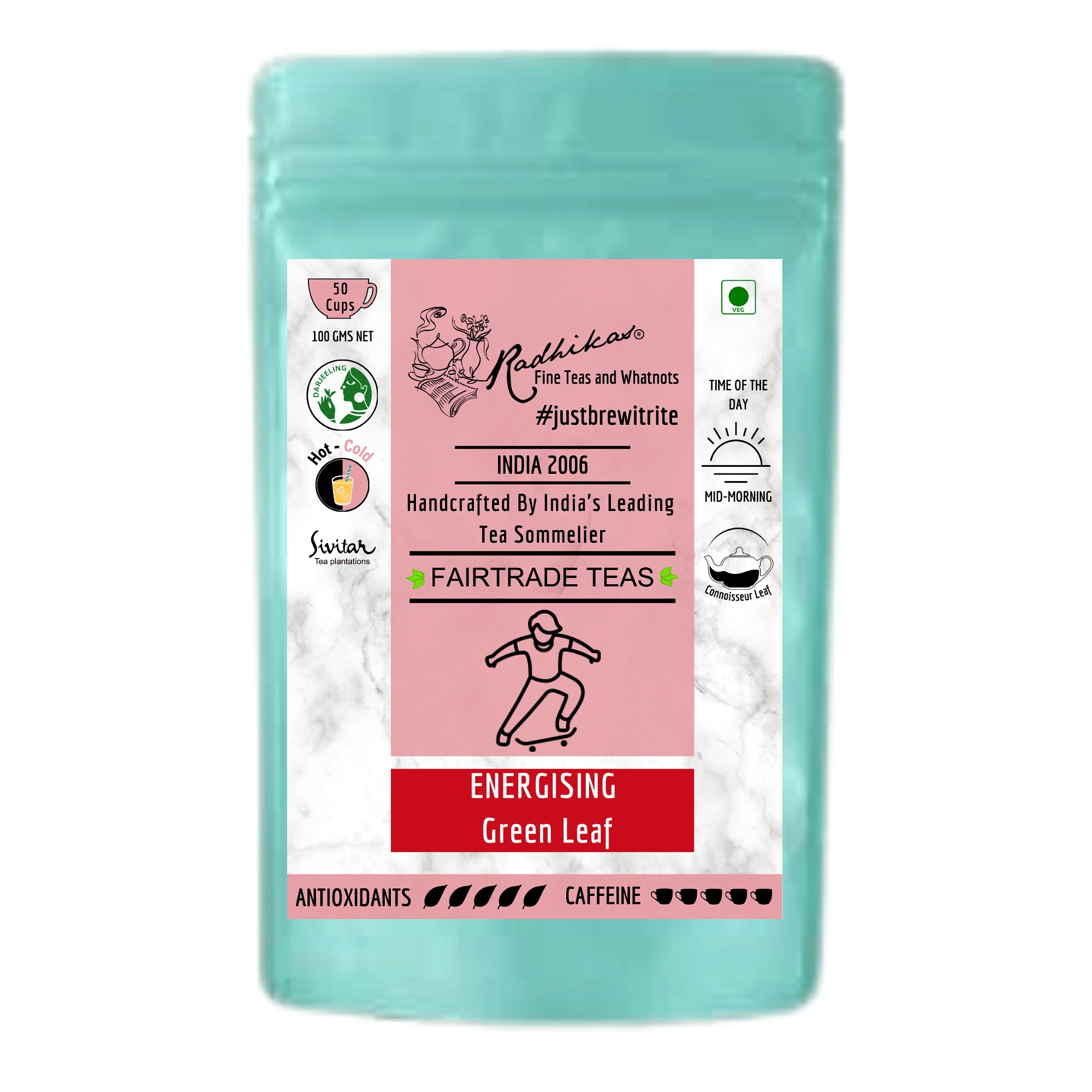 ENERGISING Green Leaf - Boost Energy and Promote Skin Glow (Gm - 100 Gm Makes 50 Cups) by M/S RADHIKAS FINE TEAS AND WHATNOTS