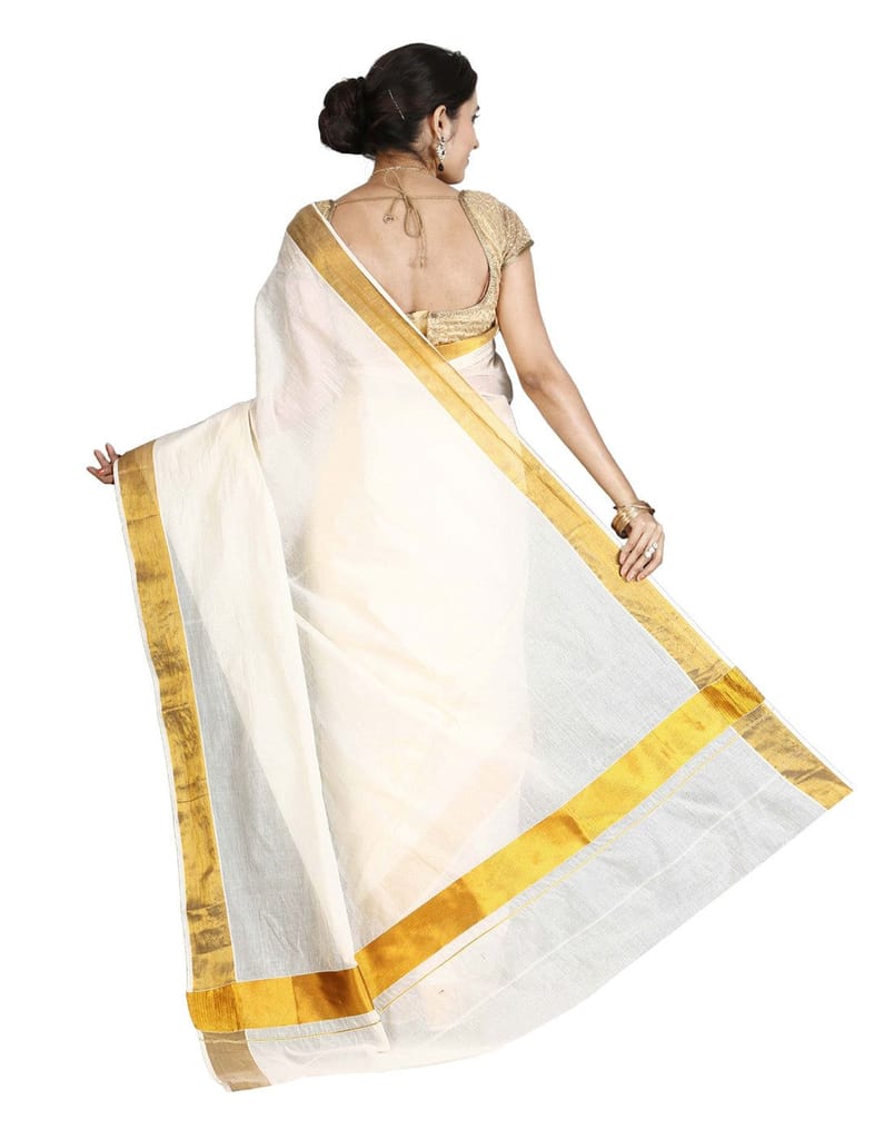Kerala Plain Kasavu Saree view 2