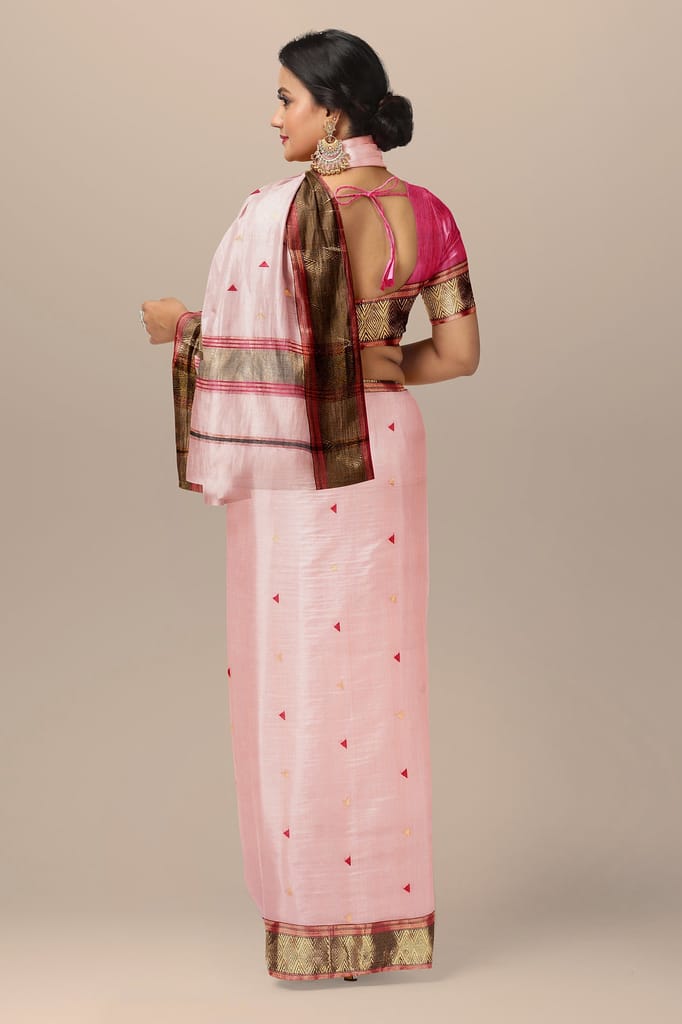 Base Cream Triangle Buti Handwoven Sausar Silk Saree with Triangle Buti Border SKU- BS10011 view 2