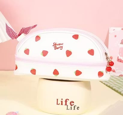 Cute Japanese Style Strawberry Pencil Pouch – Multifunctional Zipper Organizer for School & Office view 2
