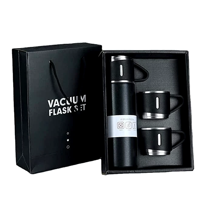 Stainless Steel Vacuum Flask Set with 3 Steel Cups Combo 500ml by GIR FARMER