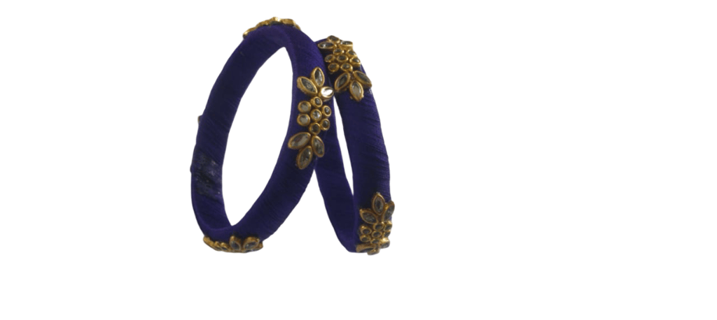 Elegant Purple Thread Bangle Set with Kundan Stone & Gold Plated Embellishments for Women view 2
