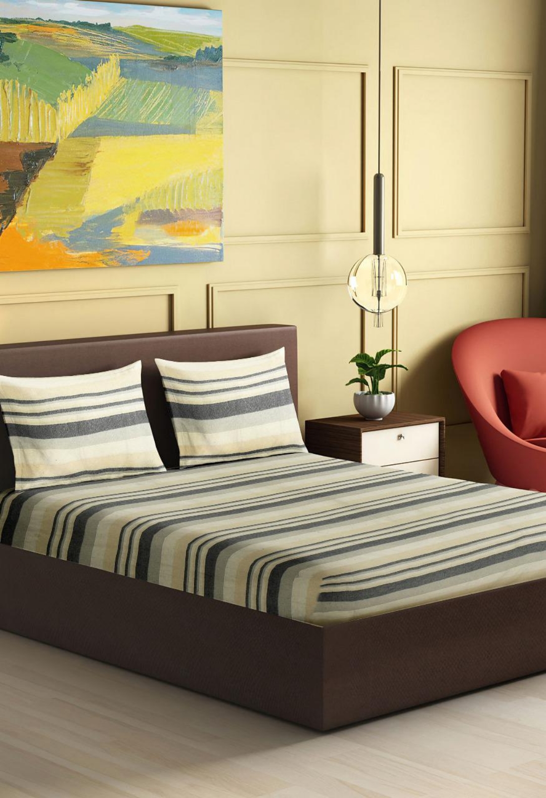 Handloom Cotton Bedsheet With Pillow Covers - White Striped