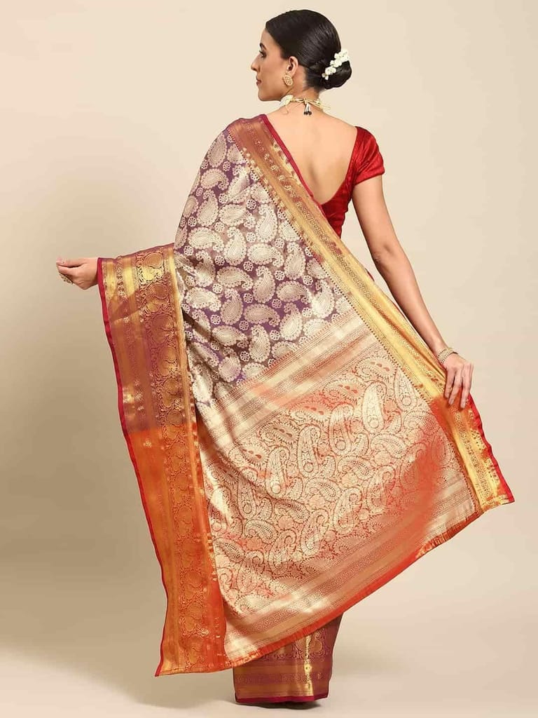 Women's Brocade Soft Silk Zari Woven Saree With Unstiched Blouse Piece view 2