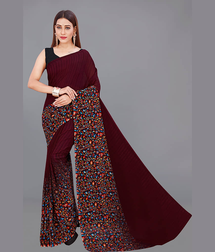 ANAND SAREES Georgette Printed Saree With Unstitched Blouse Piece ( Brown ) view 2