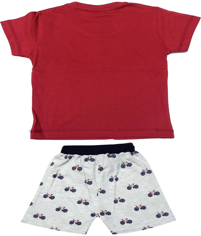 Kideon Pack of 1 Boys Cotton T-Shirt & Shorts Set ( Red ) view 2