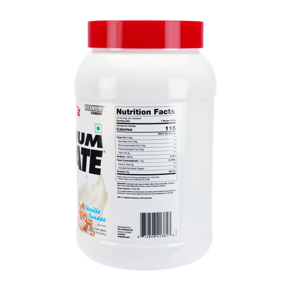 San Nutrition Titanium Isolate Supreme | Whey Protein Powder | 26g protein | Hydrolyzed Whey Protein Isolate | view 2