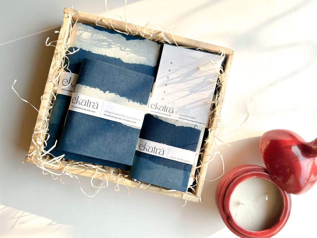 Stationery Loaded Gift hamper personalized by Ekatra Loaded Gift Box - Indigo Stripes view 2