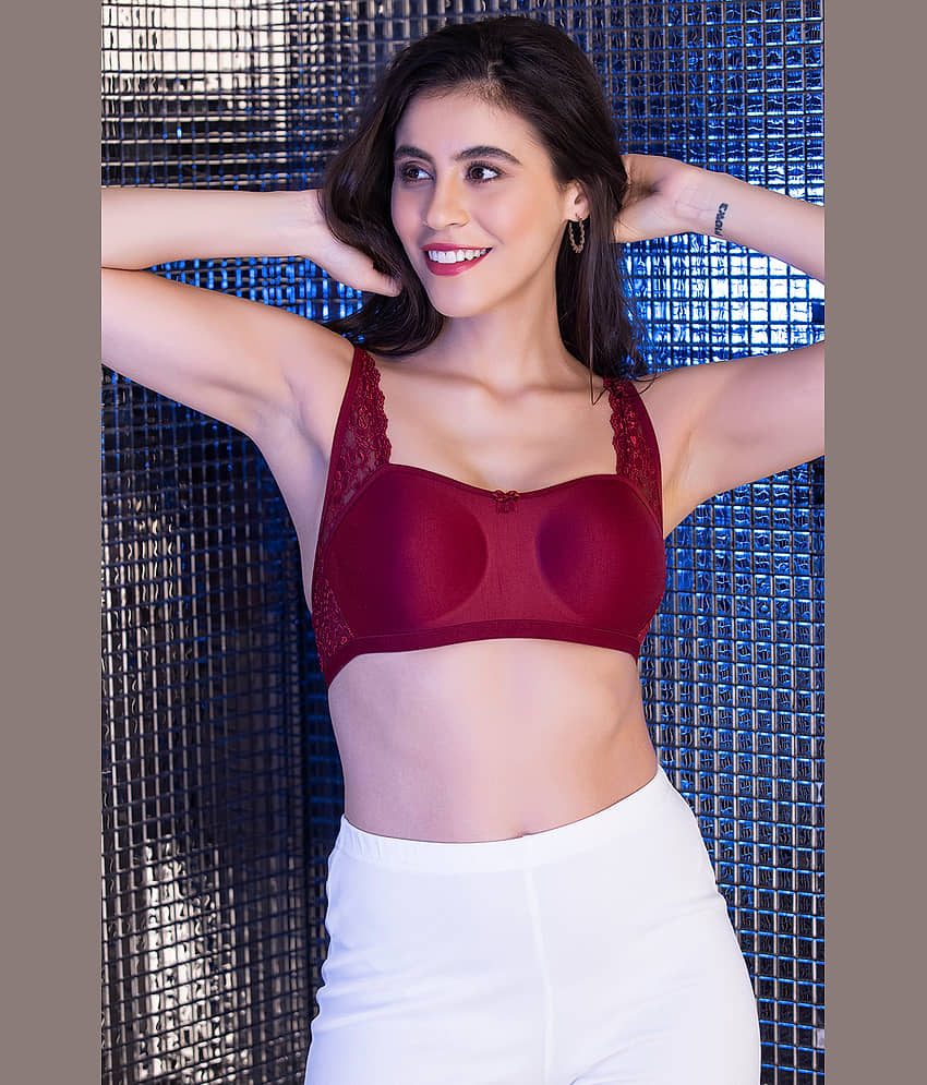 Clovia Pack of 1 Cotton Blend Non Padded Balconette Bra For Women ( Maroon ) view 2