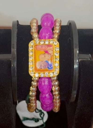 guru ji rani pink moti pearl bracelet with crystal frame view 2