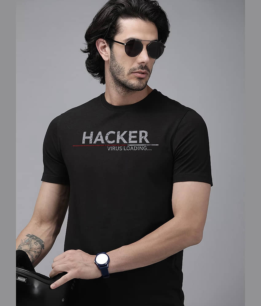 b & e lifestyle Cotton Regular Fit Printed Half Sleeves Men's Round T-Shirt - Black ( Pack of 1 )