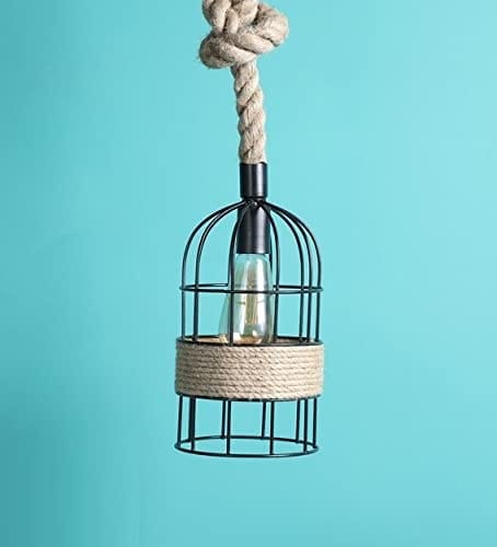 SPARKWORLD Decorative Hanging Pendant Lamp Classic Jaali Design with Rassi | Beige Finish | Ceiling Light for Home, Caf & Restaurants | Pack of 1 | Colour: Hanging Cage view 2