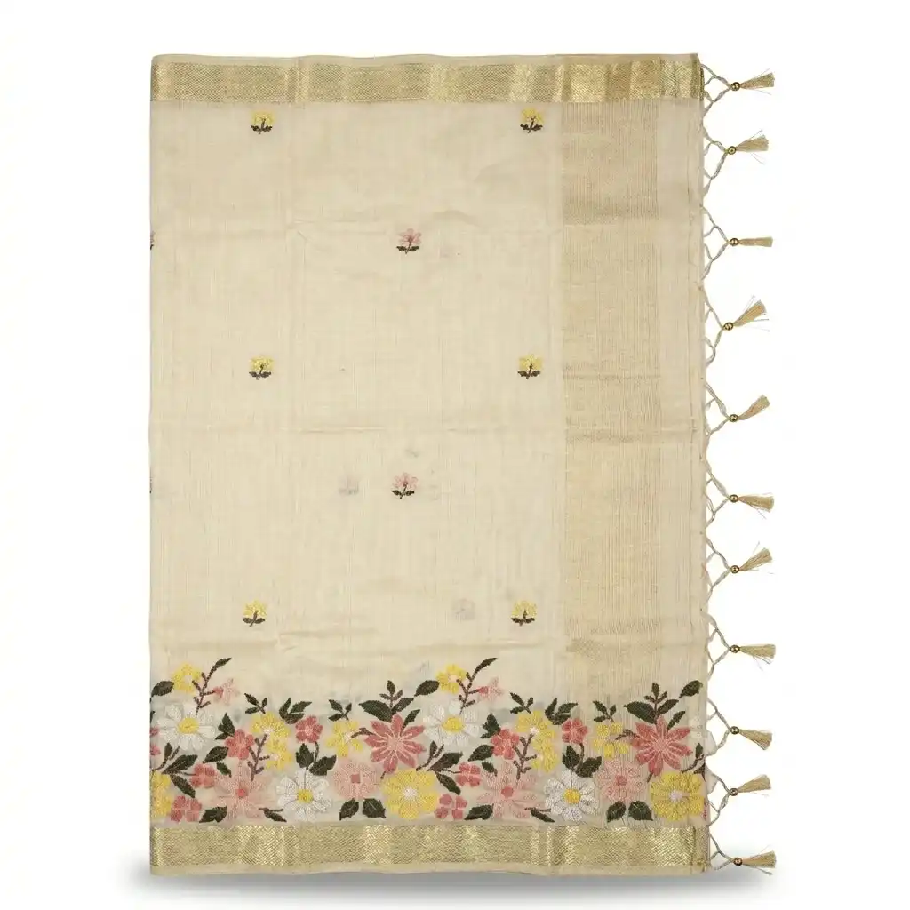 Sambalpuri Cream Small Embroidered Handloom Saree view 2