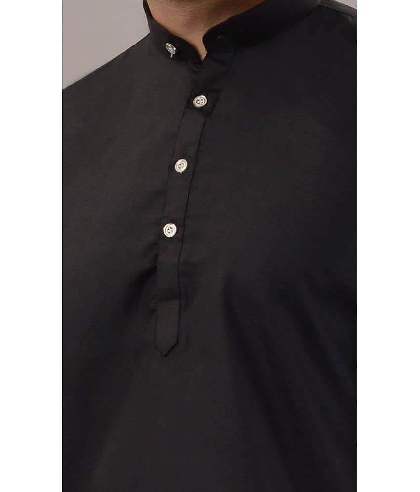 MOUDLIN Black Cotton Blend Regular Fit Men's Kurta Pyjama Set ( Pack of 1 ) view 2