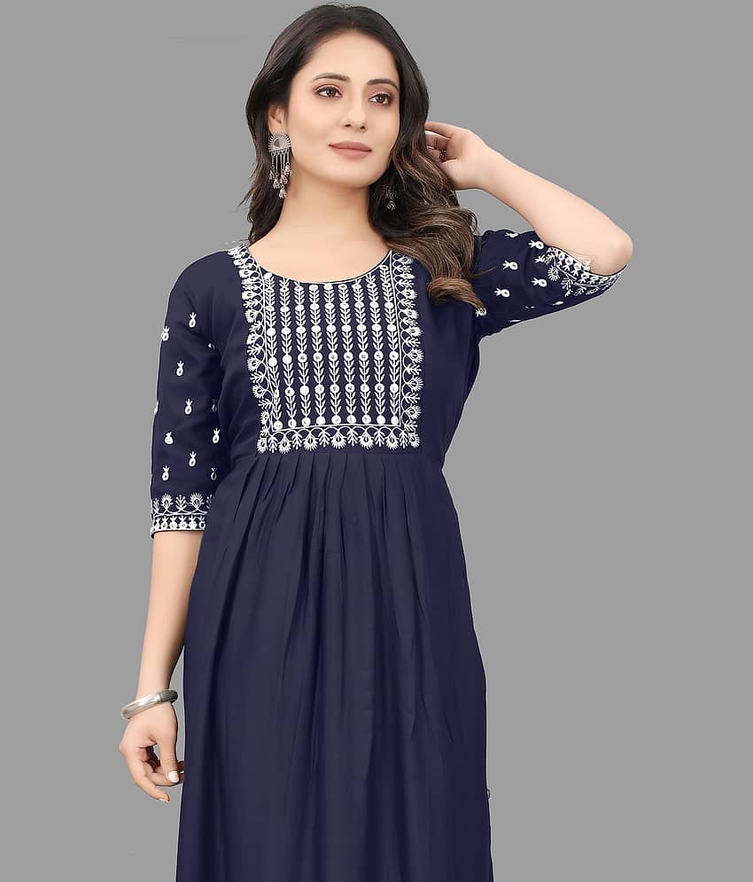 QPEEZ - Blue Rayon Women's Nayra Kurti ( Pack of 1 ) view 2