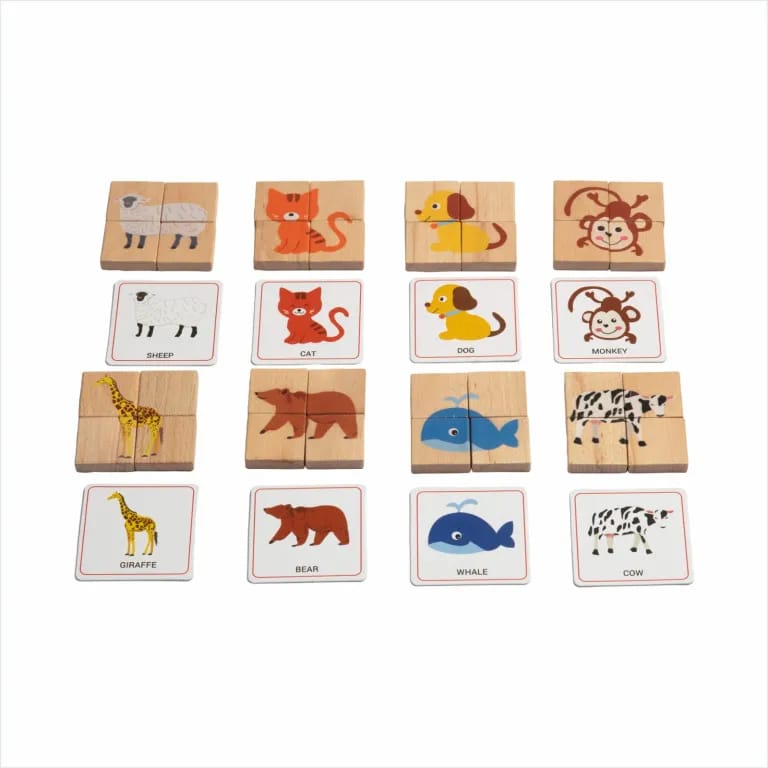 Wooden Animals Puzzles with Flash Cards-32 PCS | Wooden Montessori Toys - D’bebé view 2